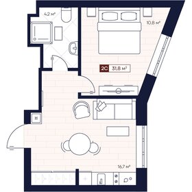 Квартира 31,8 м², 2-комнатные - изображение 1