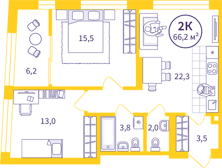 63,1 м², 2-комнатная квартира 8 840 000 ₽ - изображение 1