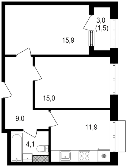 57,4 м², 2-комнатная квартира 20 319 600 ₽ - изображение 1