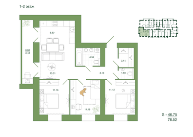 85 м², 2-комнатная квартира 6 300 000 ₽ - изображение 50