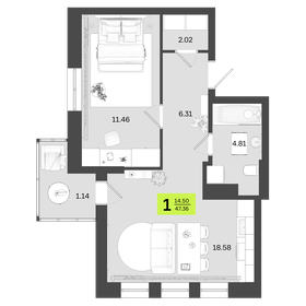 46,1 м², 1-комнатная квартира 7 379 200 ₽ - изображение 43