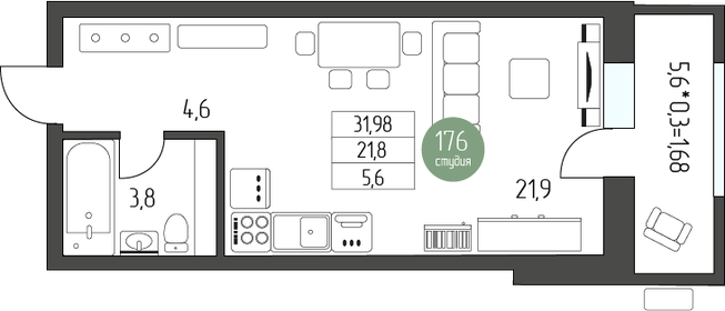 35,5 м², квартира-студия 5 147 540 ₽ - изображение 21