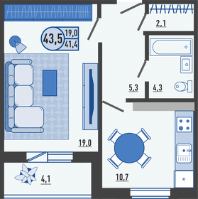 Квартира 43,5 м², 1-комнатная - изображение 1