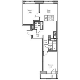 53,9 м², 2-комнатная квартира 9 521 680 ₽ - изображение 30