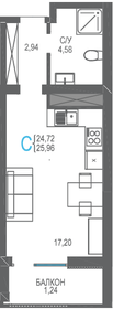 Квартира 26 м², студия - изображение 1