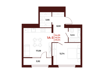 59,5 м², 1-комнатная квартира 6 182 360 ₽ - изображение 20