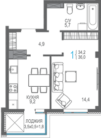 Квартира 37,5 м², 1-комнатная - изображение 1