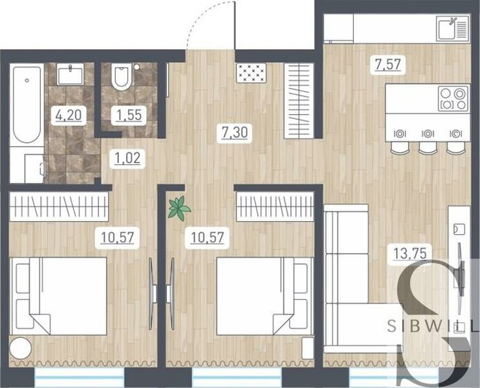 56,5 м², 3-комнатная квартира 5 415 574 ₽ - изображение 14