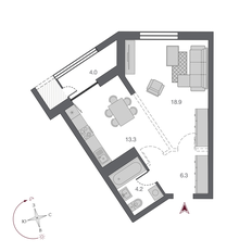 Квартира 44,7 м², 1-комнатная - изображение 3