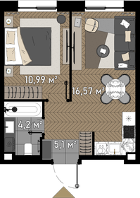 Квартира 36,9 м², 1-комнатные - изображение 1