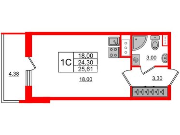 Квартира 24,3 м², студия - изображение 1