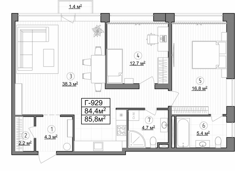 85,8 м², 2-комнатные апартаменты 27 261 200 ₽ - изображение 24