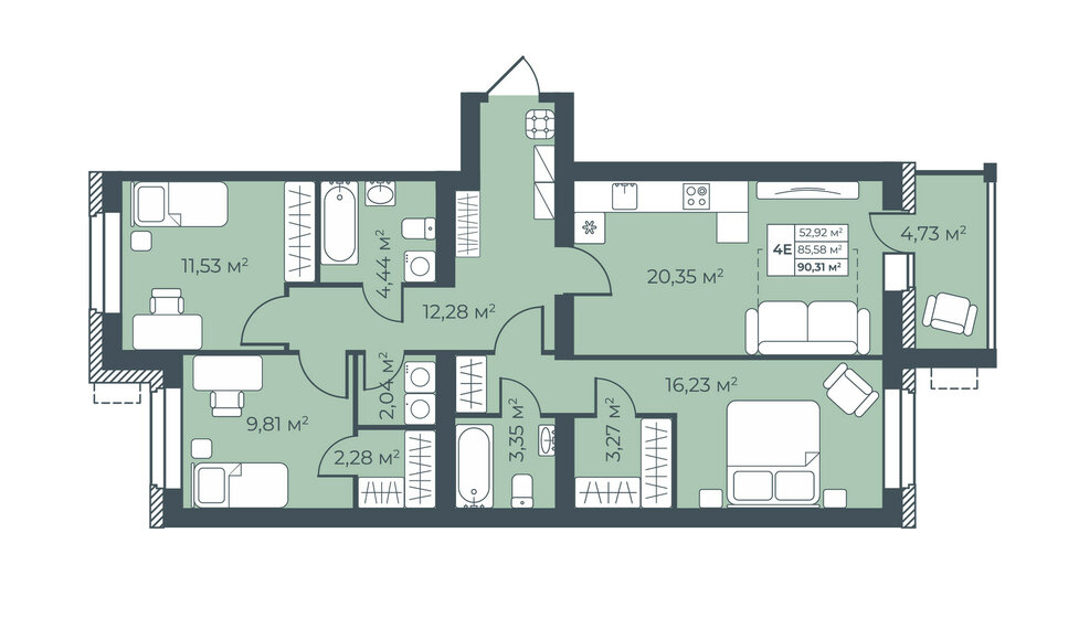 90,3 м², 4-комнатная квартира 6 098 906 ₽ - изображение 22