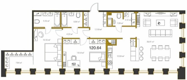 Квартира 120 м², 2-комнатная - изображение 5