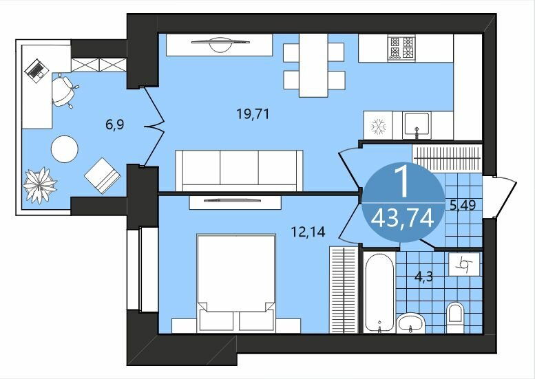 43,7 м², 1-комнатная квартира 4 590 000 ₽ - изображение 24