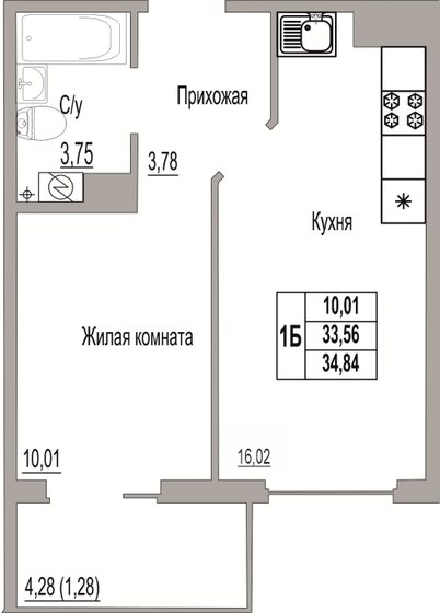 34,8 м², 1-комнатная квартира 2 717 520 ₽ - изображение 1