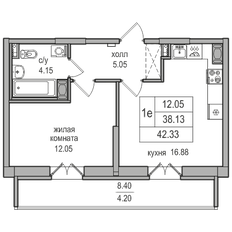 Квартира 38,1 м², 1-комнатная - изображение 4