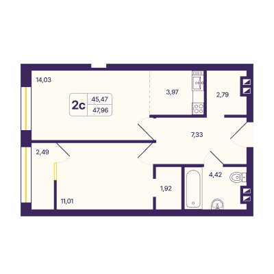 47,9 м², 2-комнатная квартира 5 740 000 ₽ - изображение 23