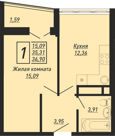 Квартира 36,9 м², 1-комнатная - изображение 1