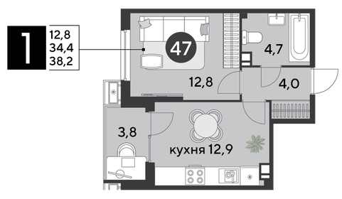 37,9 м², 1-комнатная квартира 6 636 291 ₽ - изображение 38