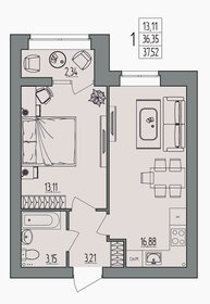 Квартира 37,5 м², 1-комнатная - изображение 1