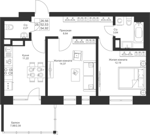 56,4 м², 2-комнатная квартира 8 120 160 ₽ - изображение 53