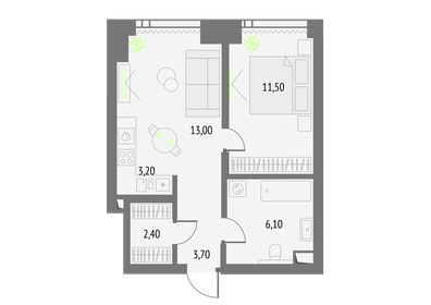 Квартира 39,9 м², 1-комнатная - изображение 1