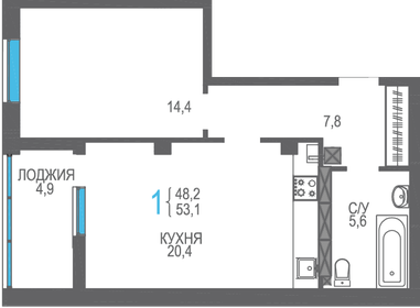 55,3 м², 1-комнатная квартира 7 299 600 ₽ - изображение 21