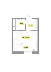Квартира 24,1 м², 1-комнатная - изображение 1