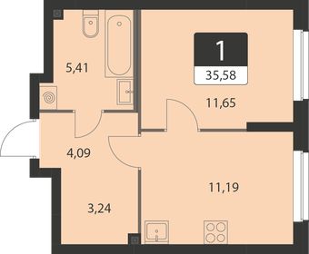 Квартира 35,6 м², 1-комнатная - изображение 1