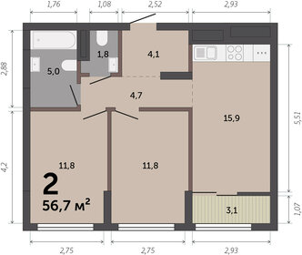 51,6 м², 2-комнатная квартира 7 790 000 ₽ - изображение 103