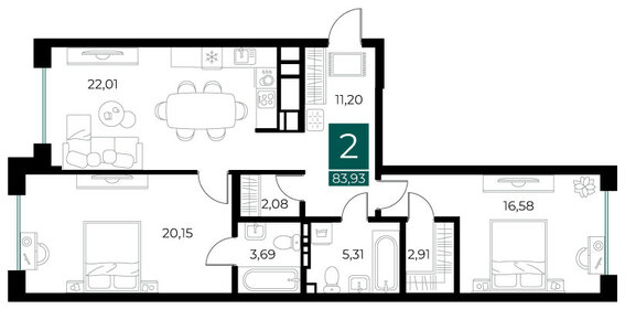 84,8 м², 2-комнатная квартира 11 703 780 ₽ - изображение 17
