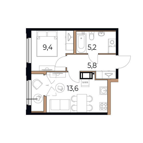 35,4 м², 1-комнатная квартира 6 372 000 ₽ - изображение 1