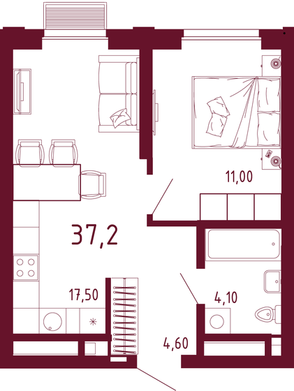 37,2 м², 1-комнатная квартира 8 555 506 ₽ - изображение 1