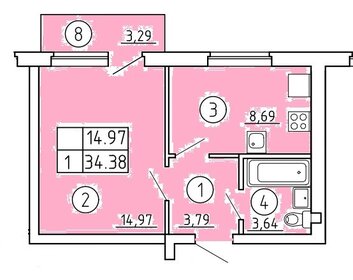 34 м², 1-комнатная квартира 2 945 000 ₽ - изображение 6