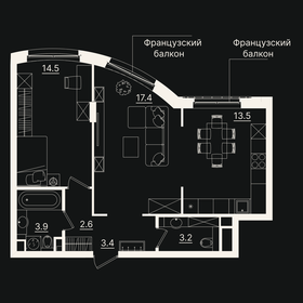 55,9 м², 2-комнатная квартира 11 500 000 ₽ - изображение 110