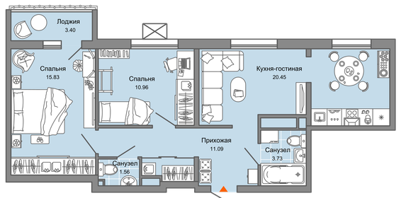 65 м², 3-комнатная квартира 5 274 552 ₽ - изображение 11