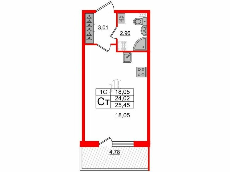 24 м², квартира-студия 4 650 155 ₽ - изображение 1