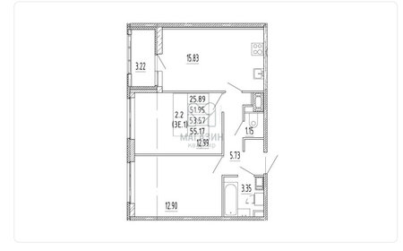 Квартира 53,6 м², 3-комнатная - изображение 1