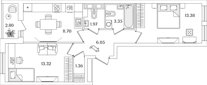 54,4 м², 2-комнатная квартира 6 880 000 ₽ - изображение 138