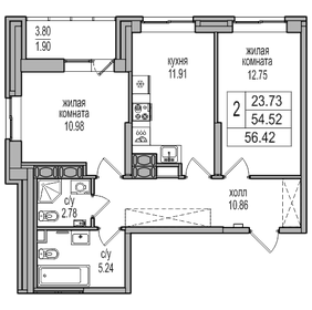 62 м², 2-комнатная квартира 9 890 000 ₽ - изображение 60