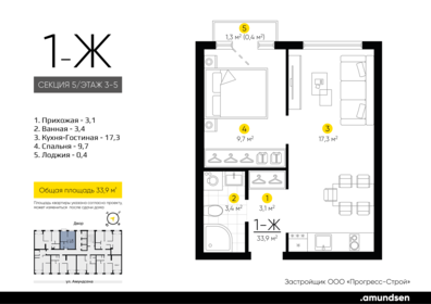 33,9 м², 1-комнатная квартира 6 400 000 ₽ - изображение 40