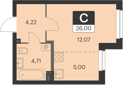 Квартира 26 м², студия - изображение 1