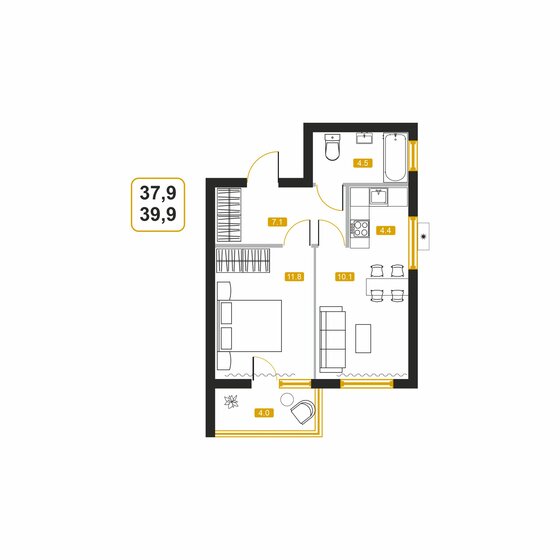 39,7 м², квартира-студия 5 808 110 ₽ - изображение 1