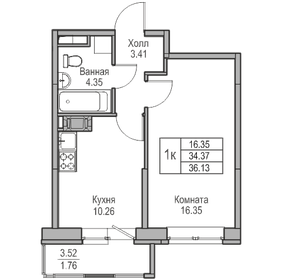 Квартира 34,4 м², 1-комнатная - изображение 1