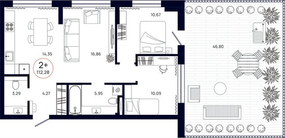 Квартира 112,3 м², 2-комнатная - изображение 1