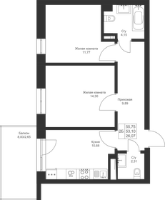 54,9 м², 2-комнатная квартира 9 219 840 ₽ - изображение 44