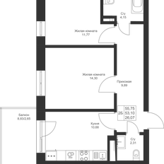 Квартира 55,8 м², 2-комнатная - изображение 3