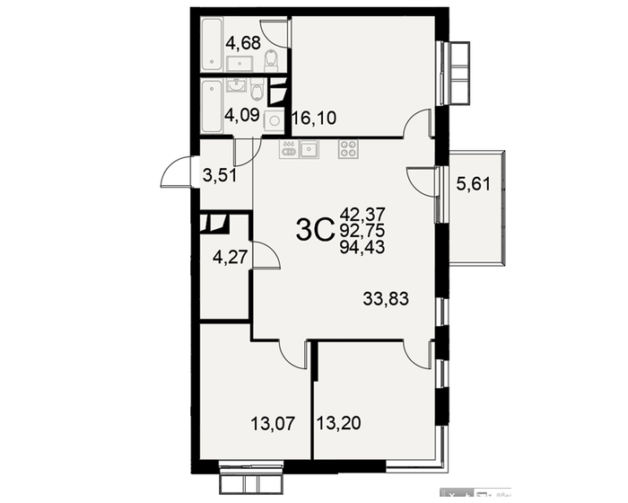 94,4 м², 3-комнатная квартира 16 053 100 ₽ - изображение 1