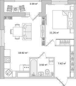 Квартира 45 м², 1-комнатная - изображение 1